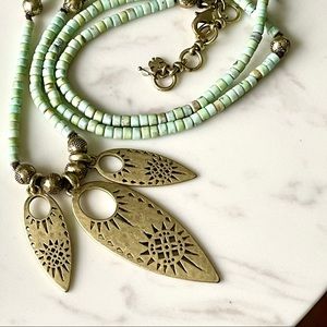 Lucky Brand Boho Turquoise Gold Long Necklace